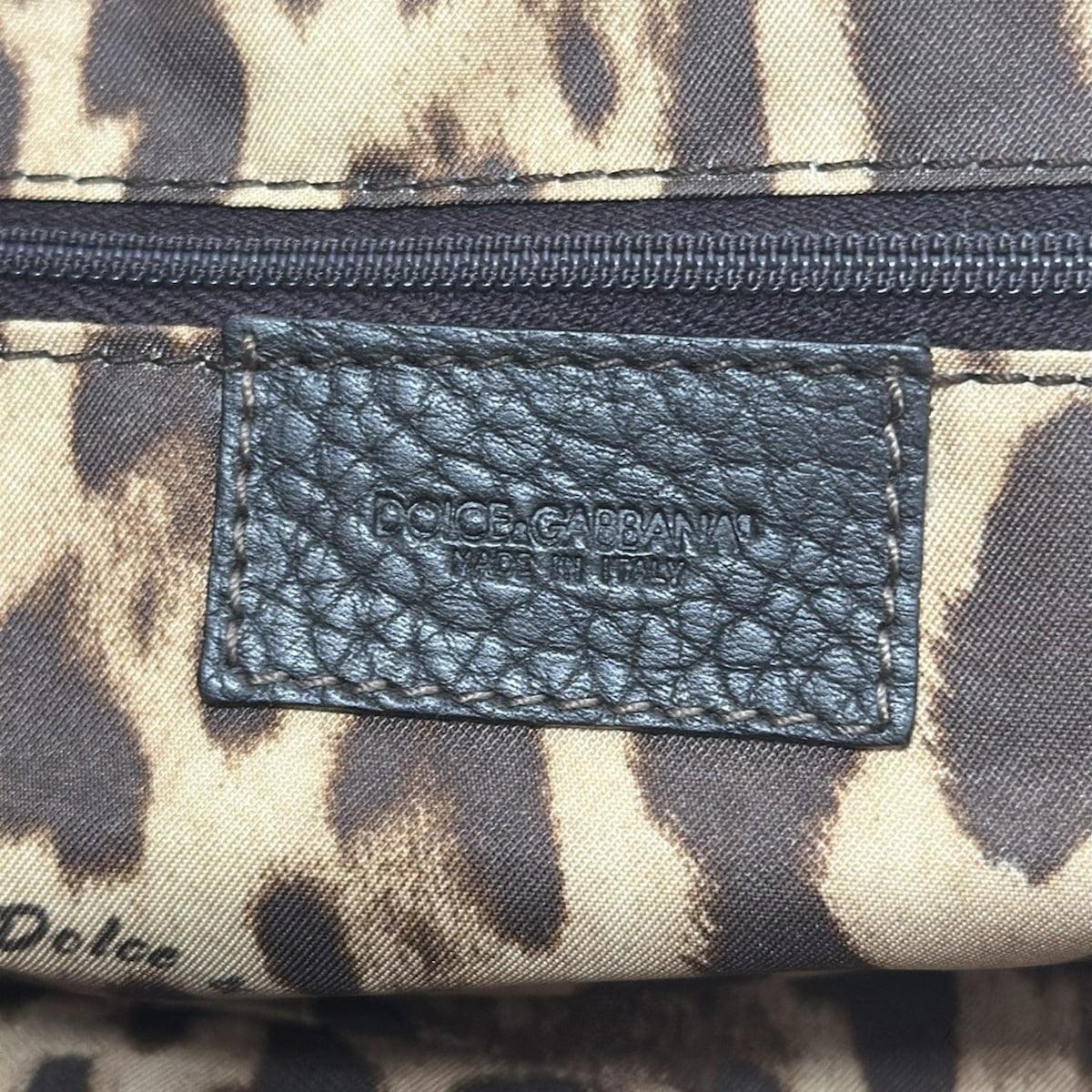 Dolce & Gabbana Hand Bag Tote Purse Leopard Velour Leather Dark Brown Authentic