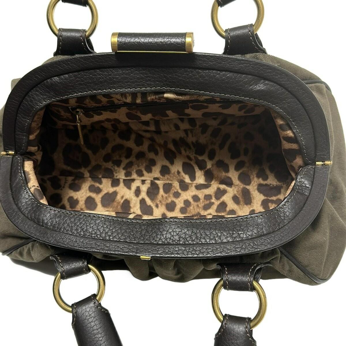 Dolce & Gabbana Hand Bag Tote Purse Leopard Velour Leather Dark Brown Authentic