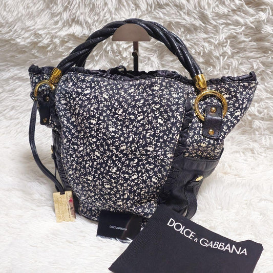 Dolce & Gabbana Hand Bag Tote Purse Leather Canvas Authentic