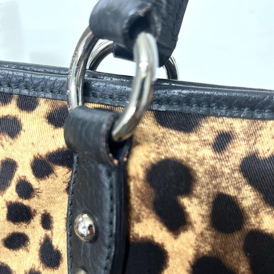 Dolce & Gabbana Hand Bag Tote Purse Leopard Leather Fabric Beige Black Authentic