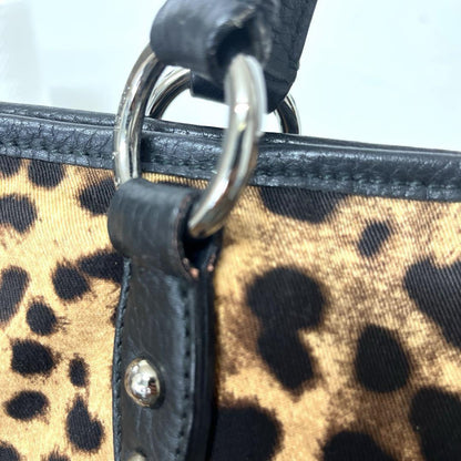 Dolce & Gabbana Hand Bag Tote Purse Leopard Leather Fabric Beige Black Authentic