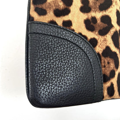 Dolce & Gabbana Hand Bag Tote Purse Leopard Leather Fabric Beige Black Authentic