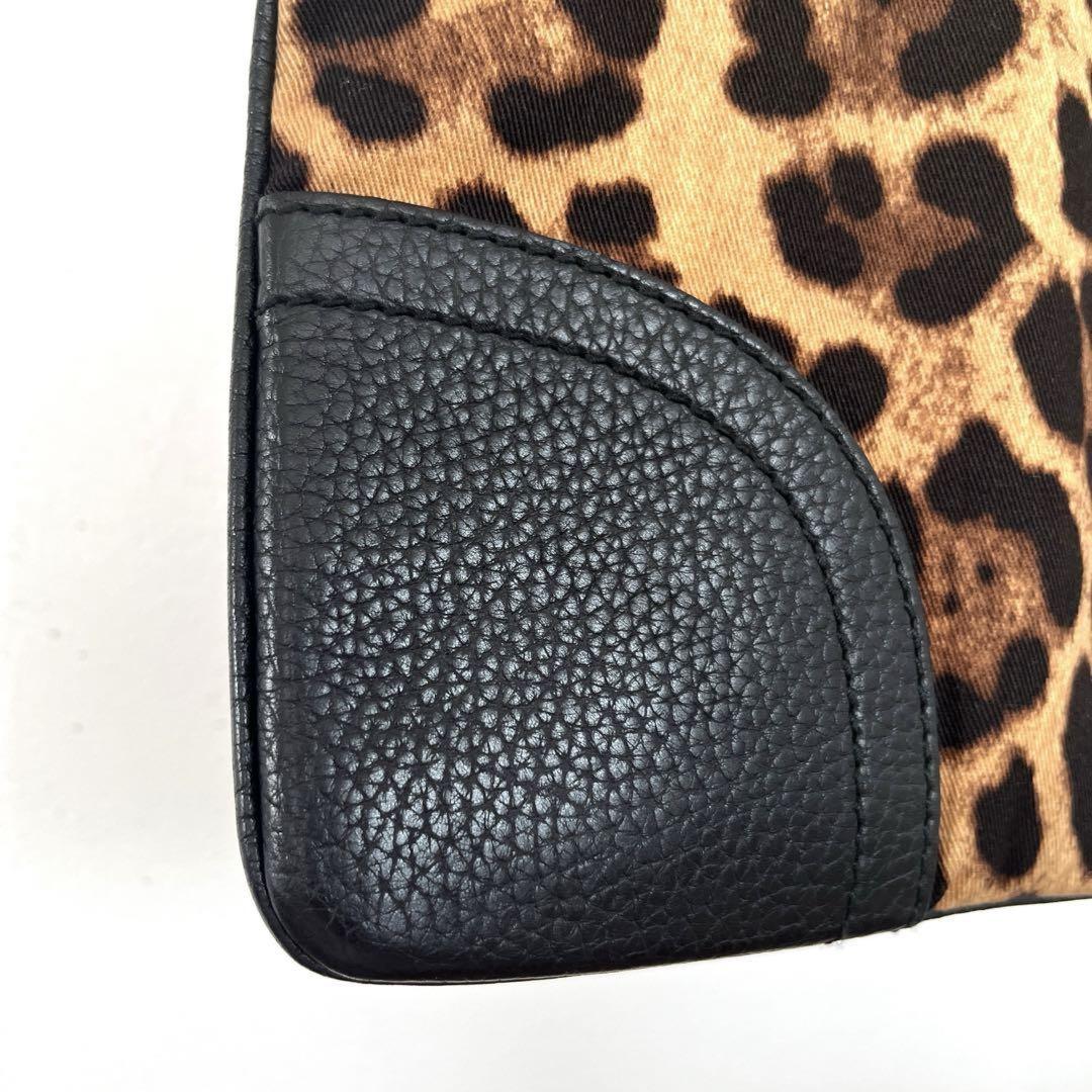 Dolce & Gabbana Hand Bag Tote Purse Leopard Leather Fabric Beige Black Authentic