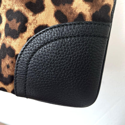 Dolce & Gabbana Hand Bag Tote Purse Leopard Leather Fabric Beige Black Authentic