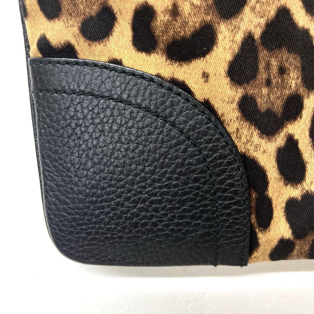Dolce & Gabbana Hand Bag Tote Purse Leopard Leather Fabric Beige Black Authentic