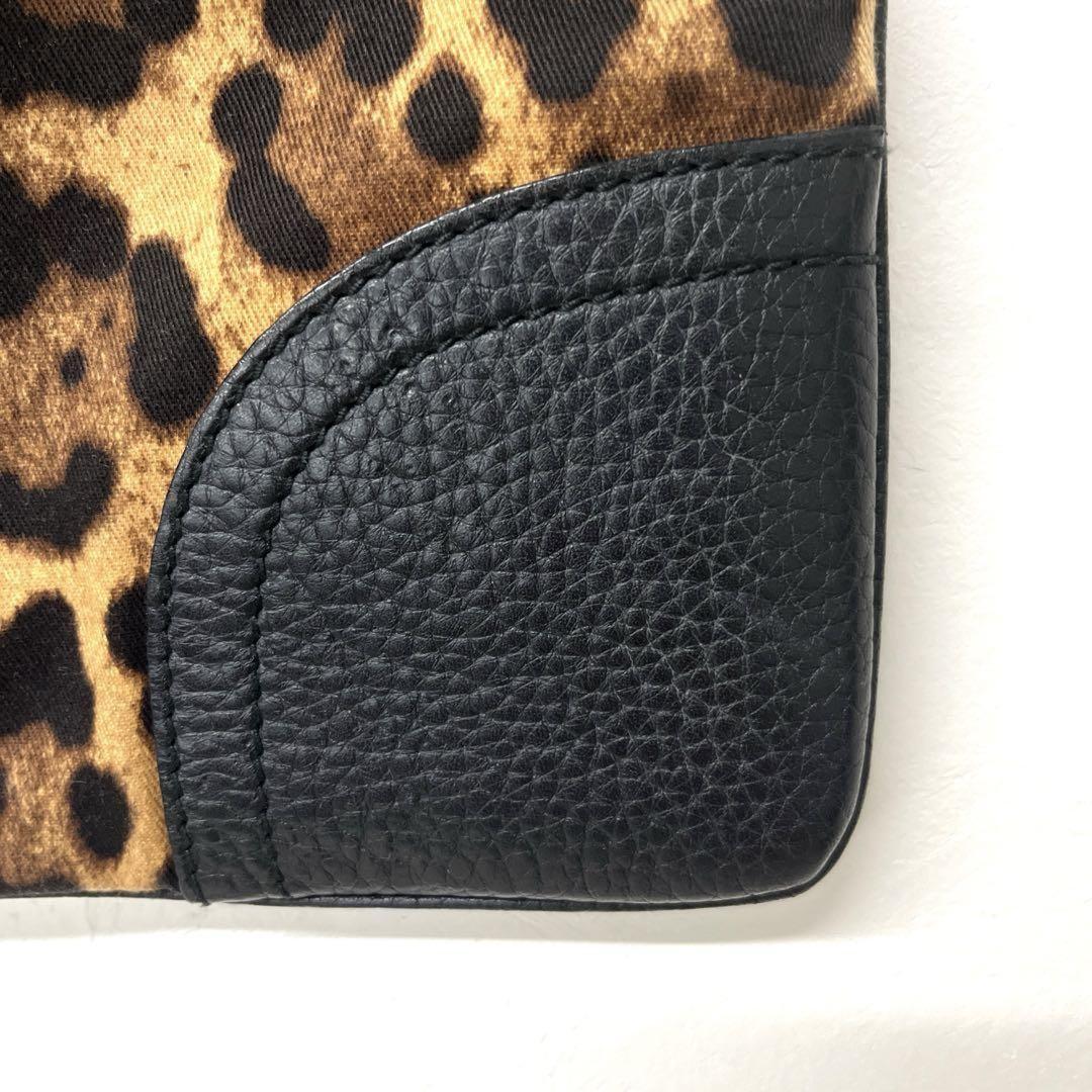 Dolce & Gabbana Hand Bag Tote Purse Leopard Leather Fabric Beige Black Authentic