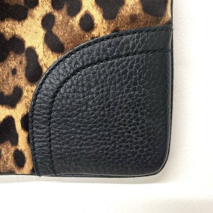 Dolce & Gabbana Hand Bag Tote Purse Leopard Leather Fabric Beige Black Authentic