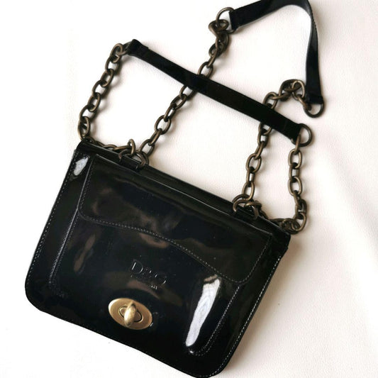 Dolce & Gabbana Hand Bag Tote Purse Chain Black Authentic