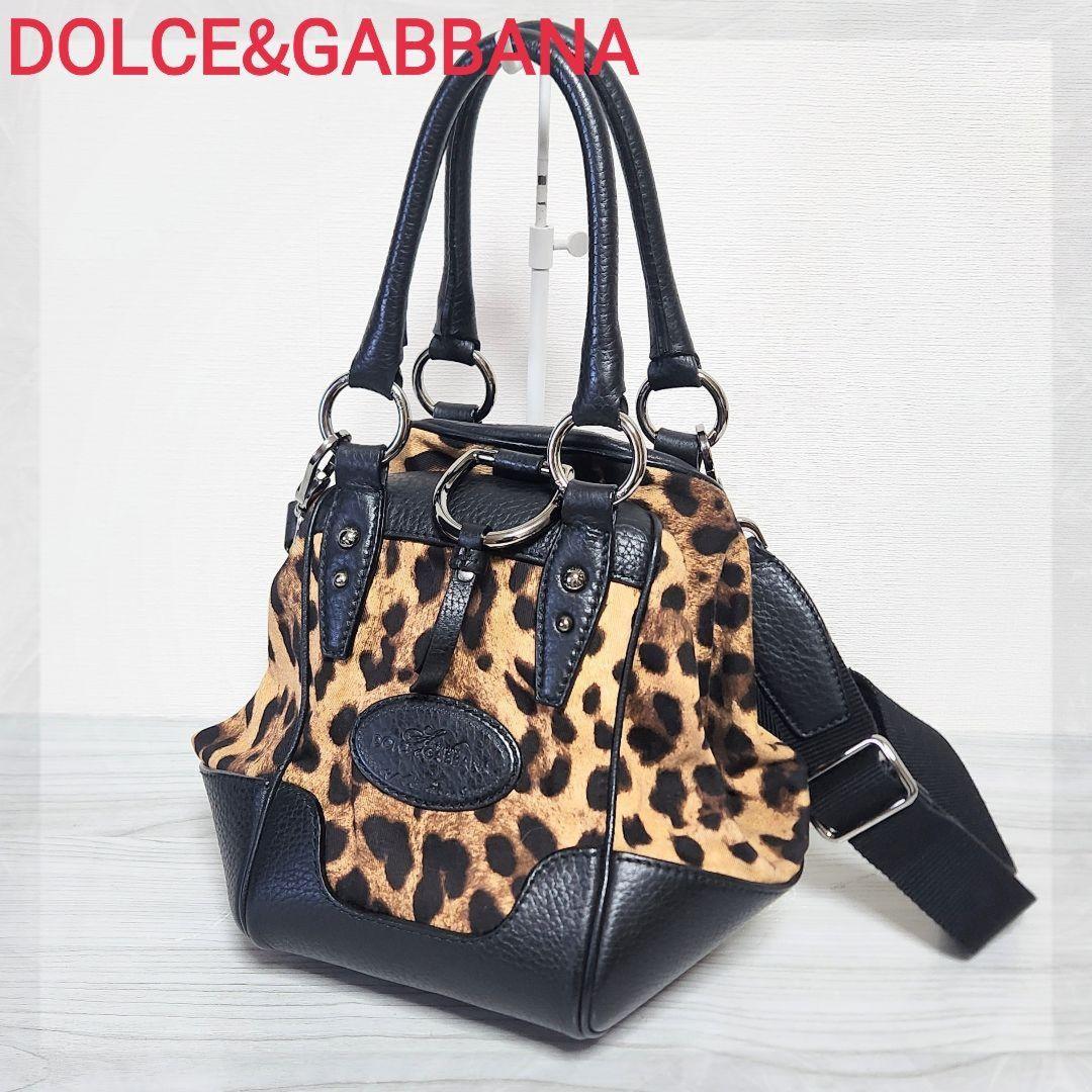 Dolce & Gabbana Shoulder Bag Purse Leopard Leather Canvas Brown Black Authentic