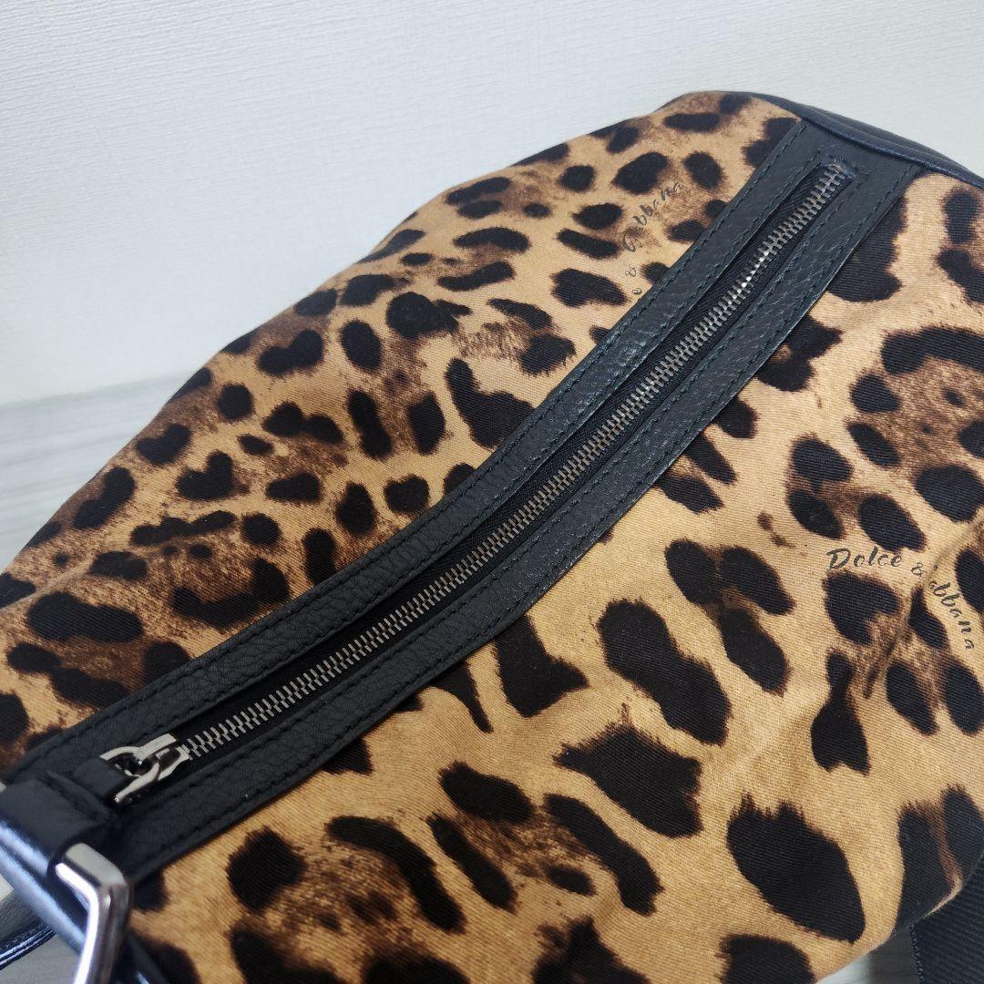 Dolce & Gabbana Shoulder Bag Purse Leopard Leather Canvas Brown Black Authentic