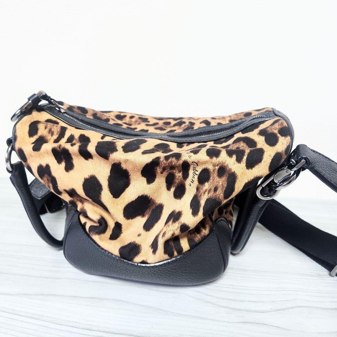 Dolce & Gabbana Shoulder Bag Purse Leopard Leather Canvas Brown Black Authentic