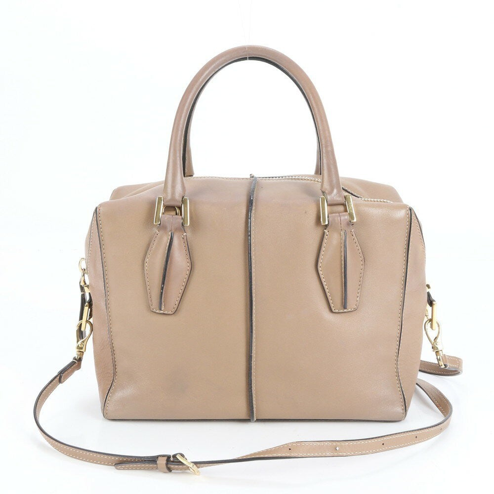 TOD'S Hand Shoulder Bag Tote Purse 2way D Cube Leather Beige Authentic