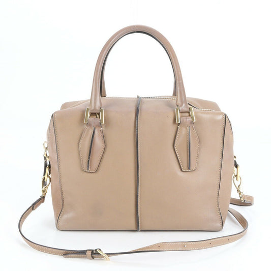 TOD'S Hand Shoulder Bag Tote Purse 2way D Cube Leather Beige Authentic