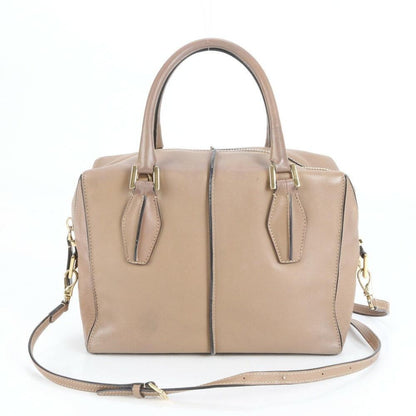 TOD'S Hand Shoulder Bag Tote Purse 2way D Cube Leather Beige Authentic