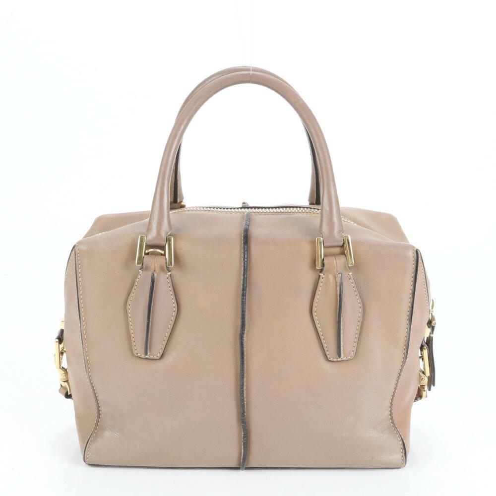 TOD'S Hand Shoulder Bag Tote Purse 2way D Cube Leather Beige Authentic