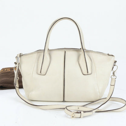 TOD'S Hand Shoulder Bag Tote Purse 2way D-Styling Leather White Authentic