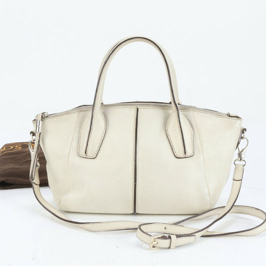 TOD'S Hand Shoulder Bag Tote Purse 2way D-Styling Leather White Authentic