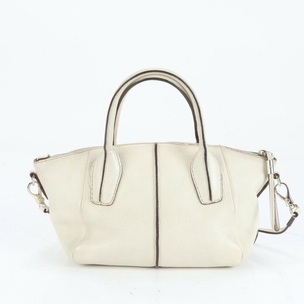 TOD'S Hand Shoulder Bag Tote Purse 2way D-Styling Leather White Authentic
