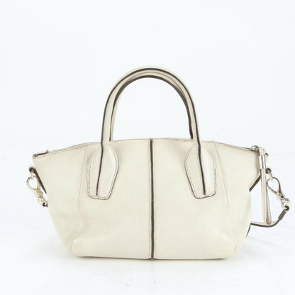TOD'S Hand Shoulder Bag Tote Purse 2way D-Styling Leather White Authentic