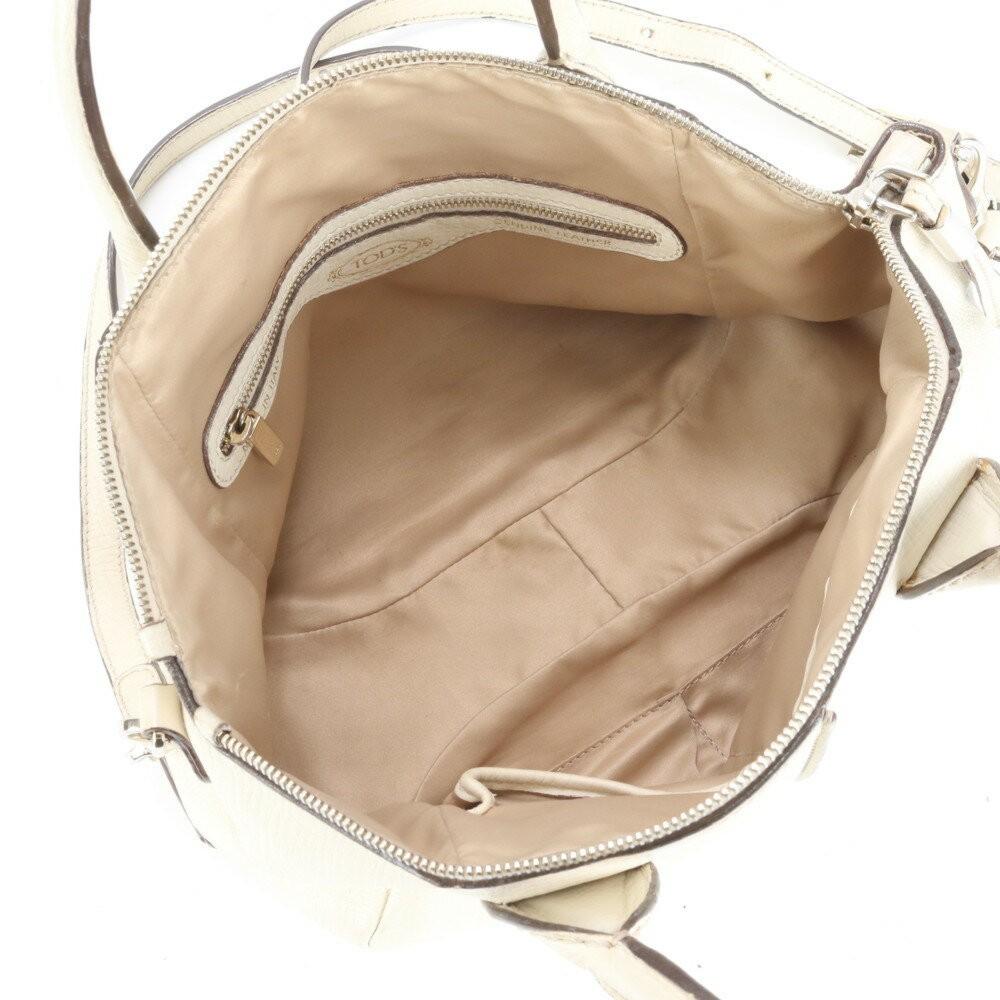 TOD'S Hand Shoulder Bag Tote Purse 2way D-Styling Leather White Authentic