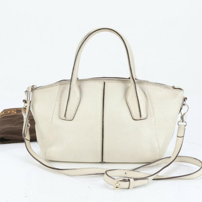 TOD'S Hand Shoulder Bag Tote Purse 2way D-Styling Leather White Authentic