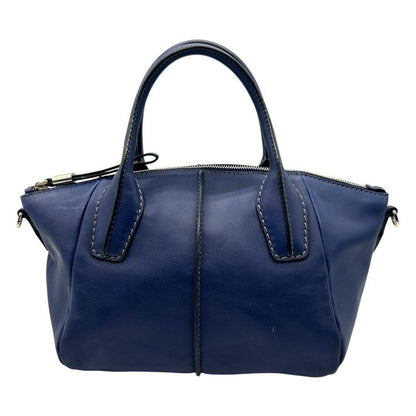 TOD'S Hand Shoulder Bag Tote Purse 2way D-Styling Leather Blue Authentic