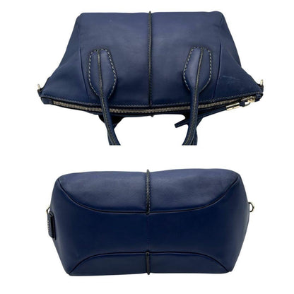TOD'S Hand Shoulder Bag Tote Purse 2way D-Styling Leather Blue Authentic
