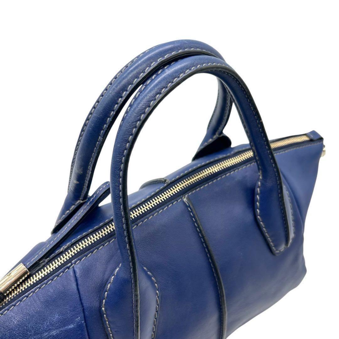 TOD'S Hand Shoulder Bag Tote Purse 2way D-Styling Leather Blue Authentic