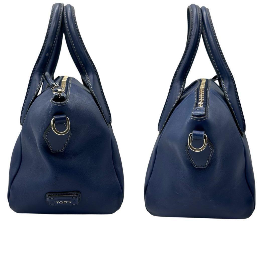 TOD'S Hand Shoulder Bag Tote Purse 2way D-Styling Leather Blue Authentic