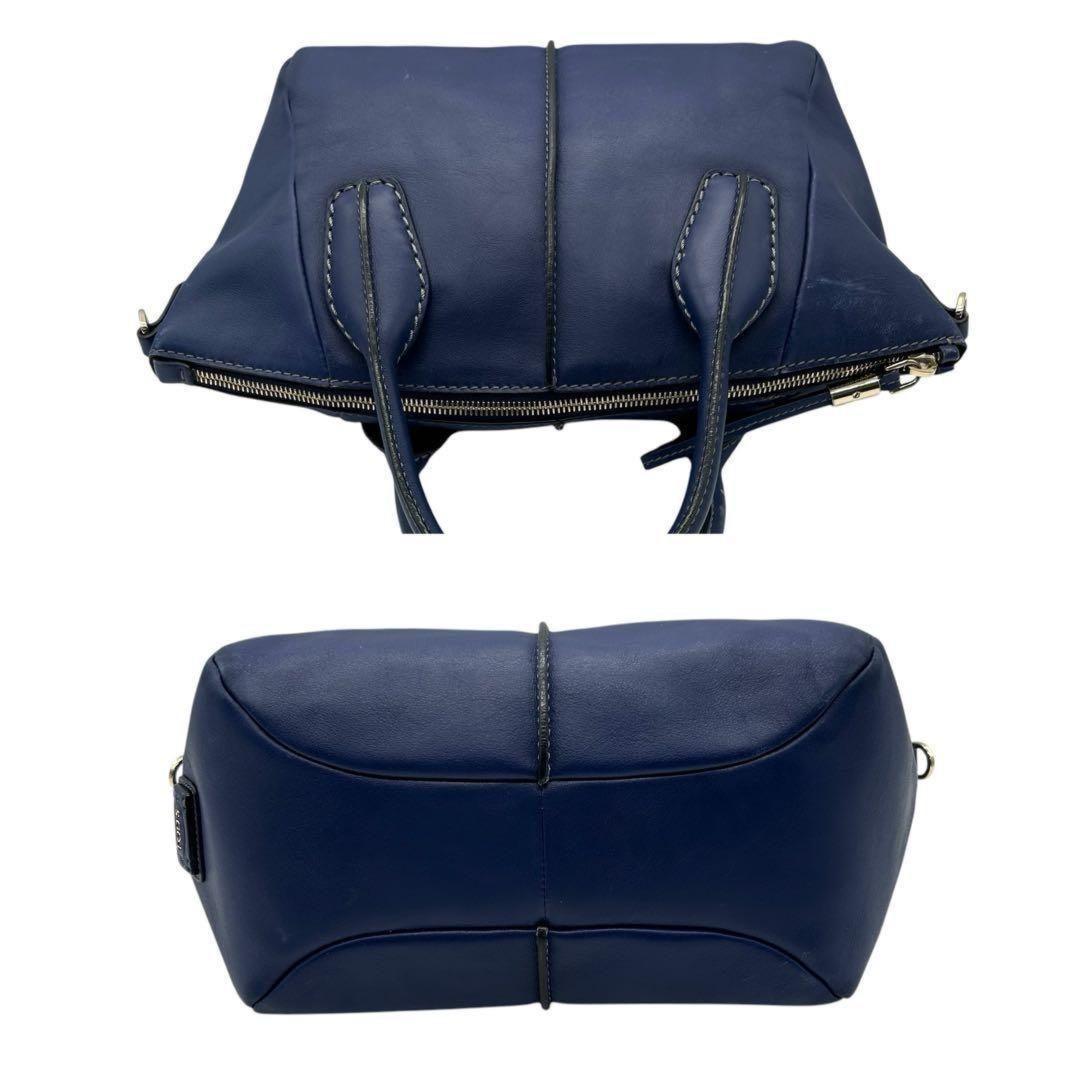 TOD'S Hand Shoulder Bag Tote Purse 2way D-Styling Leather Blue Authentic