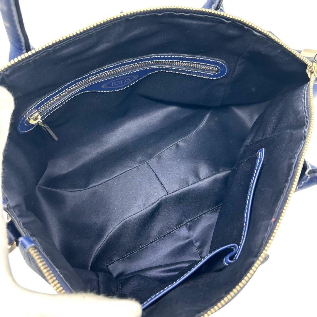 TOD'S Hand Shoulder Bag Tote Purse 2way D-Styling Leather Blue Authentic