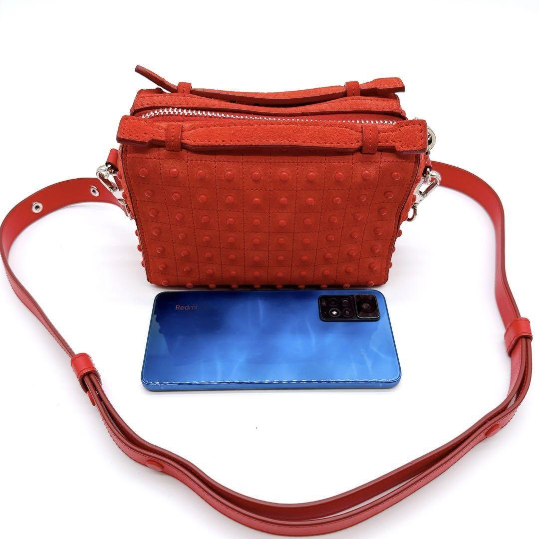 TOD'S Hand Shoulder Bag Tote Purse 2way Leather Suede Red Authentic