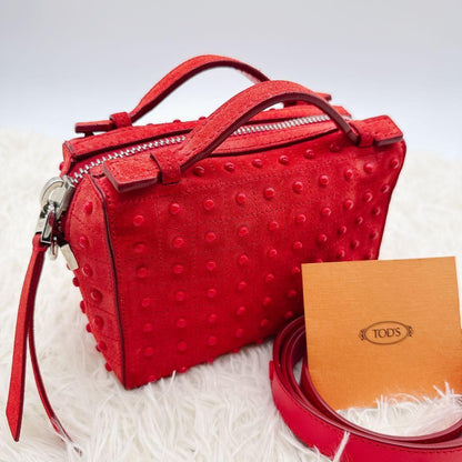 TOD'S Hand Shoulder Bag Tote Purse 2way Leather Suede Red Authentic