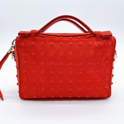 TOD'S Hand Shoulder Bag Tote Purse 2way Leather Suede Red Authentic