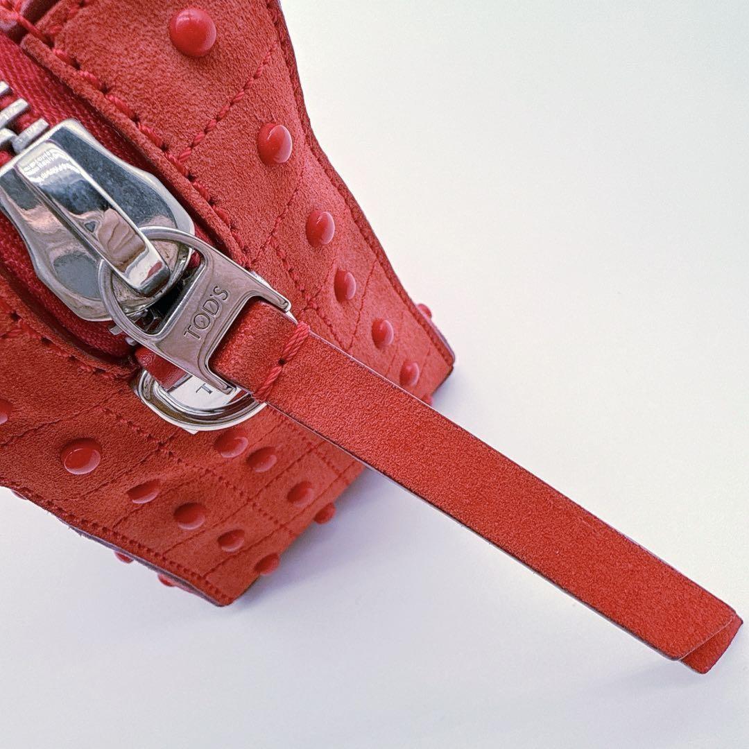 TOD'S Hand Shoulder Bag Tote Purse 2way Leather Suede Red Authentic