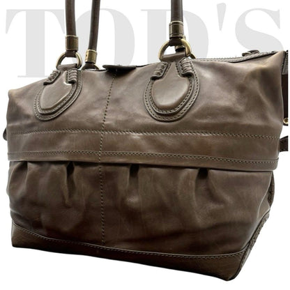 TOD'S Hand Bag Tote Purse Mini Boston Leather Brown Authentic