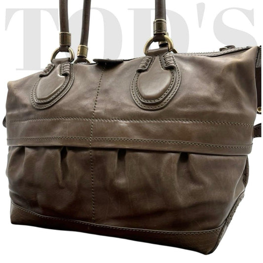 TOD'S Hand Bag Tote Purse Mini Boston Leather Brown Authentic