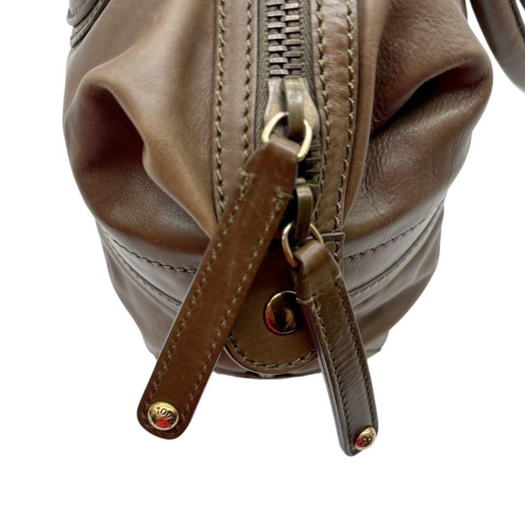 TOD'S Hand Bag Tote Purse Mini Boston Leather Brown Authentic