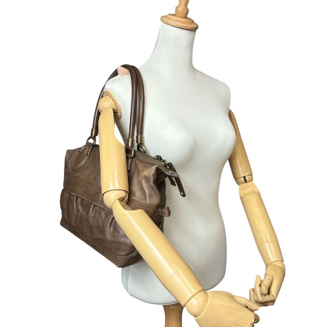 TOD'S Hand Bag Tote Purse Mini Boston Leather Brown Authentic