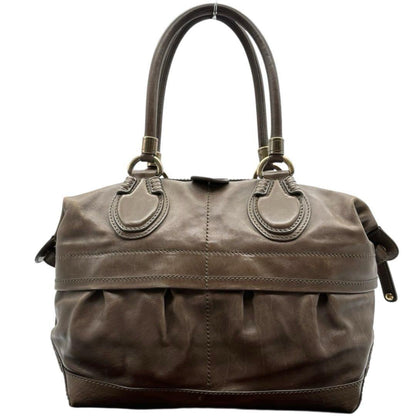 TOD'S Hand Bag Tote Purse Mini Boston Leather Brown Authentic