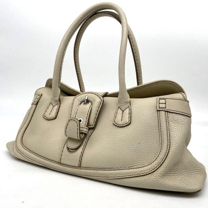 TOD'S Hand Bag Tote Purse Leather Off White Authentic