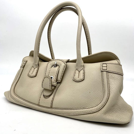 TOD'S Hand Bag Tote Purse Leather Off White Authentic