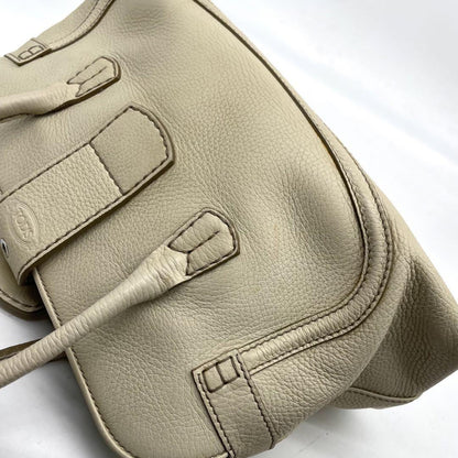 TOD'S Hand Bag Tote Purse Leather Off White Authentic
