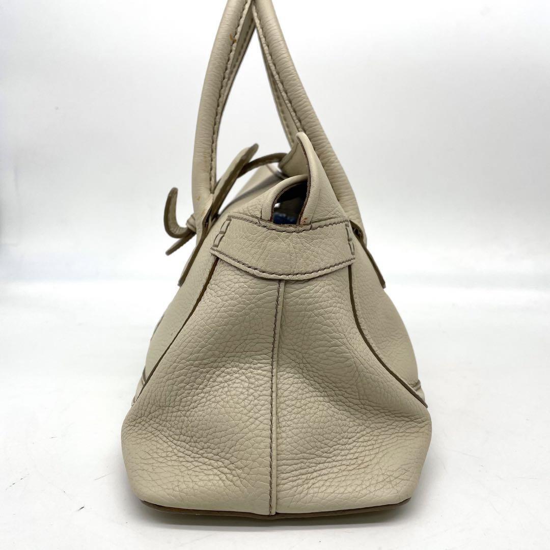 TOD'S Hand Bag Tote Purse Leather Off White Authentic