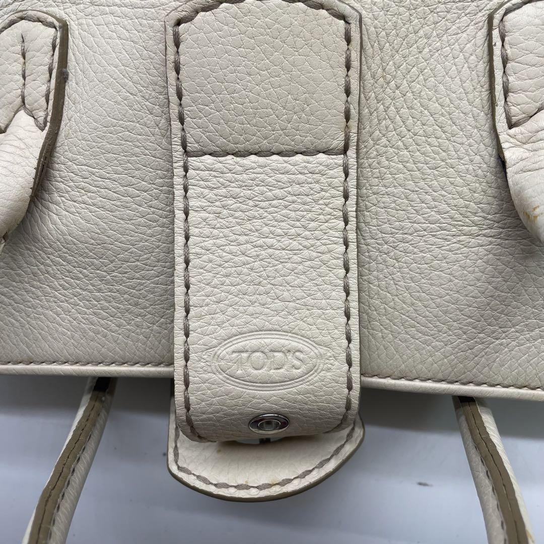 TOD'S Hand Bag Tote Purse Leather Off White Authentic
