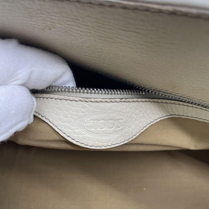 TOD'S Hand Bag Tote Purse Leather Off White Authentic