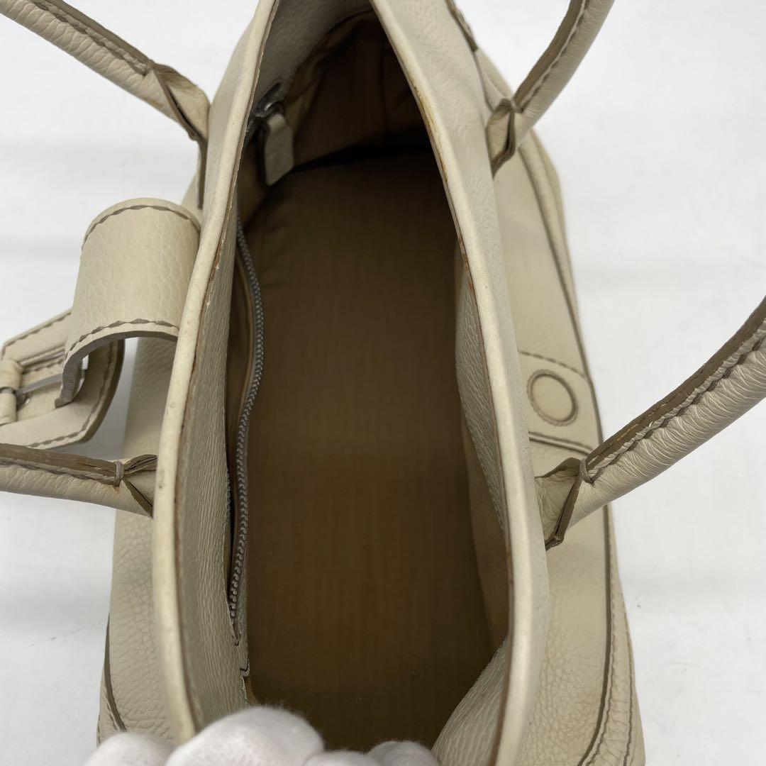 TOD'S Hand Bag Tote Purse Leather Off White Authentic