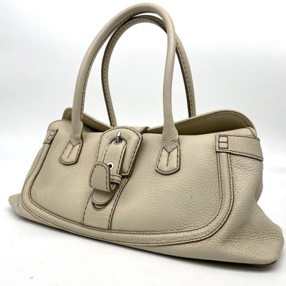 TOD'S Hand Bag Tote Purse Leather Off White Authentic