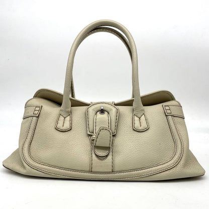 TOD'S Hand Bag Tote Purse Leather Off White Authentic