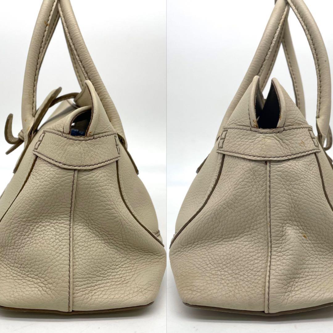 TOD'S Hand Bag Tote Purse Leather Off White Authentic